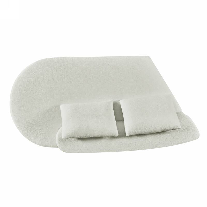 Curved Chaise Lounge with L-shape Back Arm, Pearl Upholstery Sectional Sofa Set with 4 Pillows for Living Room Sleeper Couch