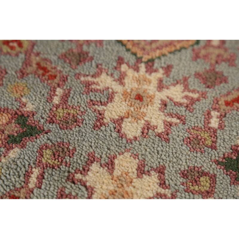 Geometric Heriz Serapi Indian Runner Rug Handmade Blue Wool Carpet - 2'7" x 10'5"
