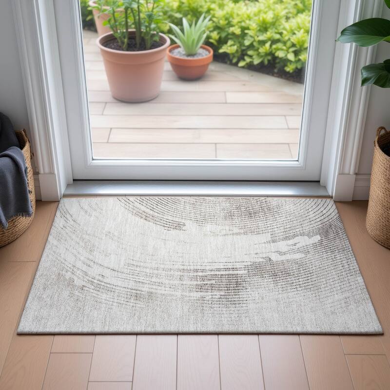 Machine Washable Indoor/Outdoor Contemporary Wave Chantille Rug