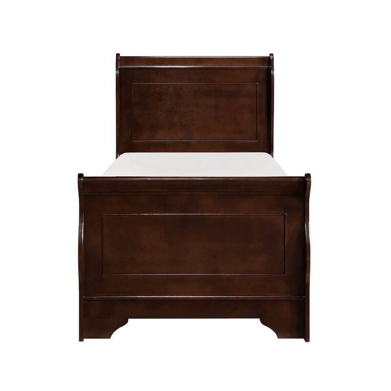 Twin Size Sleigh Bed in Dark Cherry Finish with Headboard and Footboard