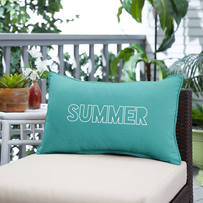 Sunbrella Canvas Embroidered "SUMMER" Indoor/Outdoor 13x20 Corded Pillow (Single) - 13 in L x 20 in W