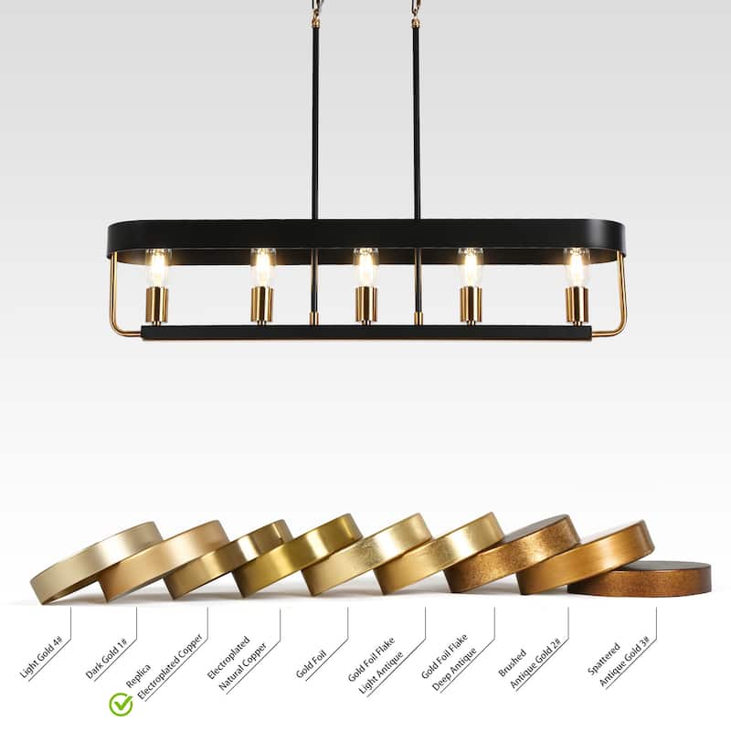 Modern Farmhouse 5-Light Island Chandelier Black Gold Lights for Kitchen Island - 35"L*W6.5"*H7.5"