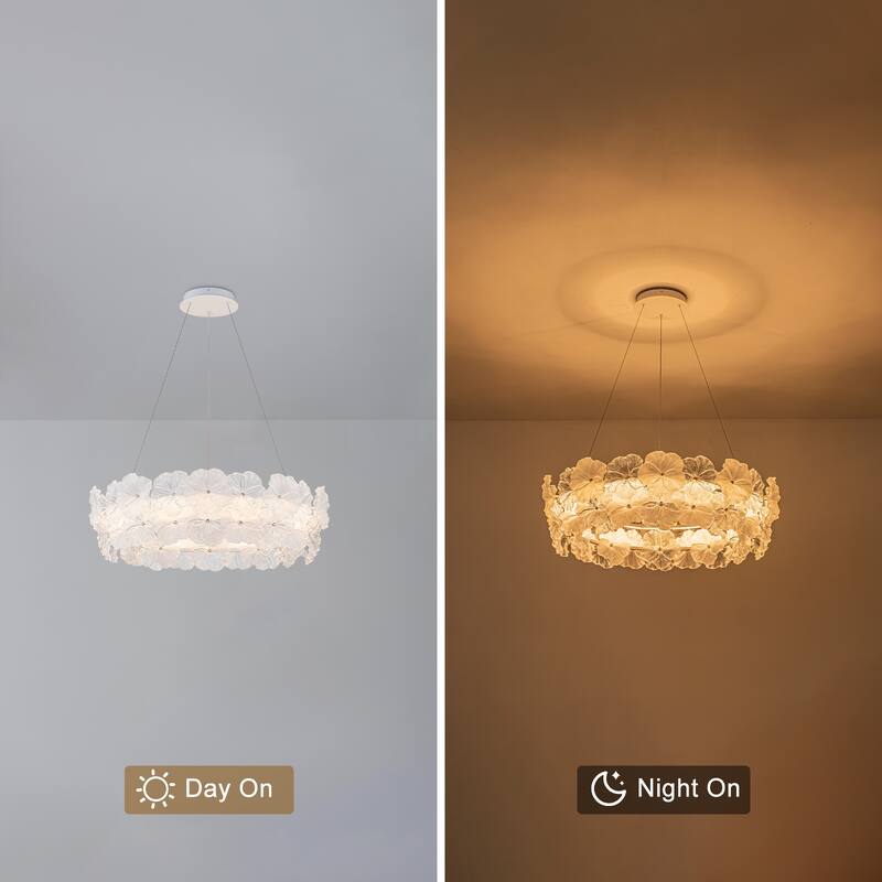 Modern LED Chandelier Clear & Frosted Glass Floral Petals Dimmable