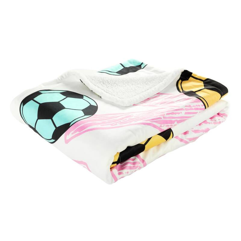 Lush Decor Girls Soccer Kick Sherpa Throw