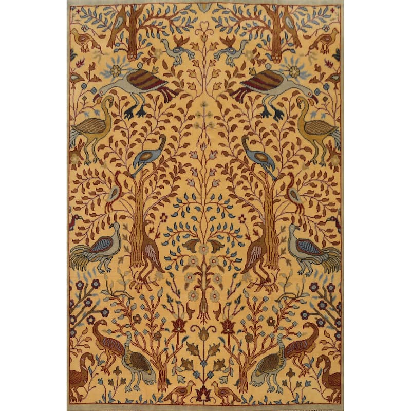 Hand Knotted Oriental 100% Wool Carpet Traditional All-Over Yellow & Gold Ziegler Area Rug - 9' 11'' X 8' 2''