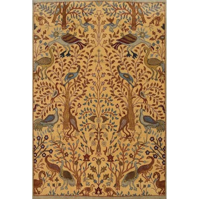 Hand Knotted Oriental 100% Wool Carpet Traditional All-Over Yellow & Gold Ziegler Area Rug - 9' 11'' X 8' 2''