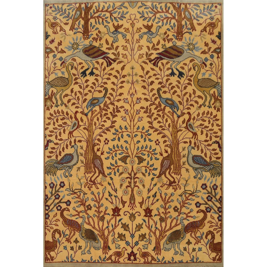 Hand Knotted Oriental 100% Wool Carpet Traditional All-Over Yellow & Gold Ziegler Area Rug - 9' 11'' X 8' 2''