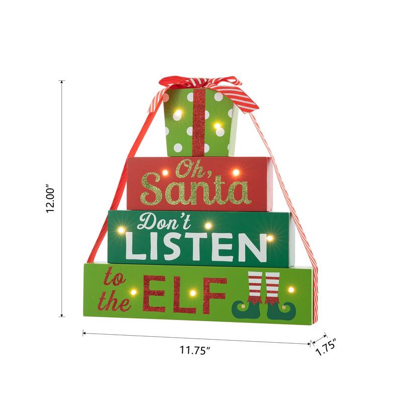 Glitzhome Christmas Table Decor Wooden Signs with Sayings Oh Santa Don’t Listen to the Elf