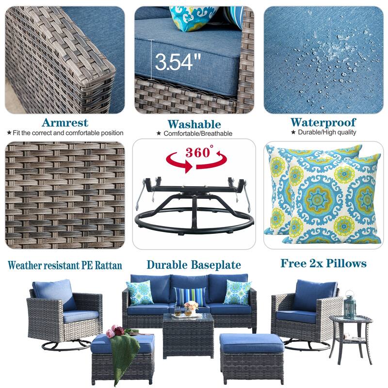 OVIOS 7-piece Patio Furniture Wicker Set with Swivel Rocking Chairs