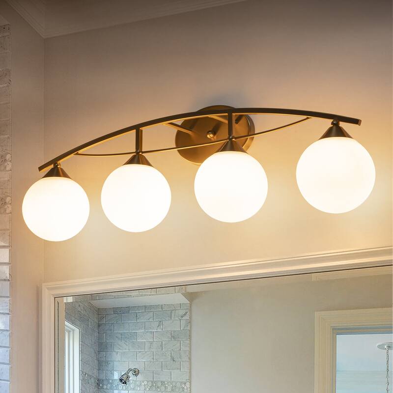3/4-Light Dimmable Modern Brass Bathroom Vanity Light with Frosted Glass - W33.4" - Brass-4 Light