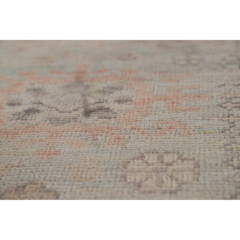 Hand Knotted Oriental 100% Wool Carpet Transitional Geometric Navy Blue & Blues Oushak Runner Rug - 9' 4'' X 2' 4''