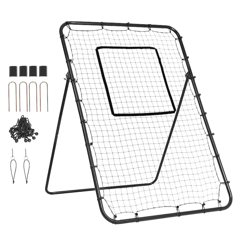 4x6 Feet Black Baseball and Softball Rebounder Net Pitch with Back Adjustable Angles