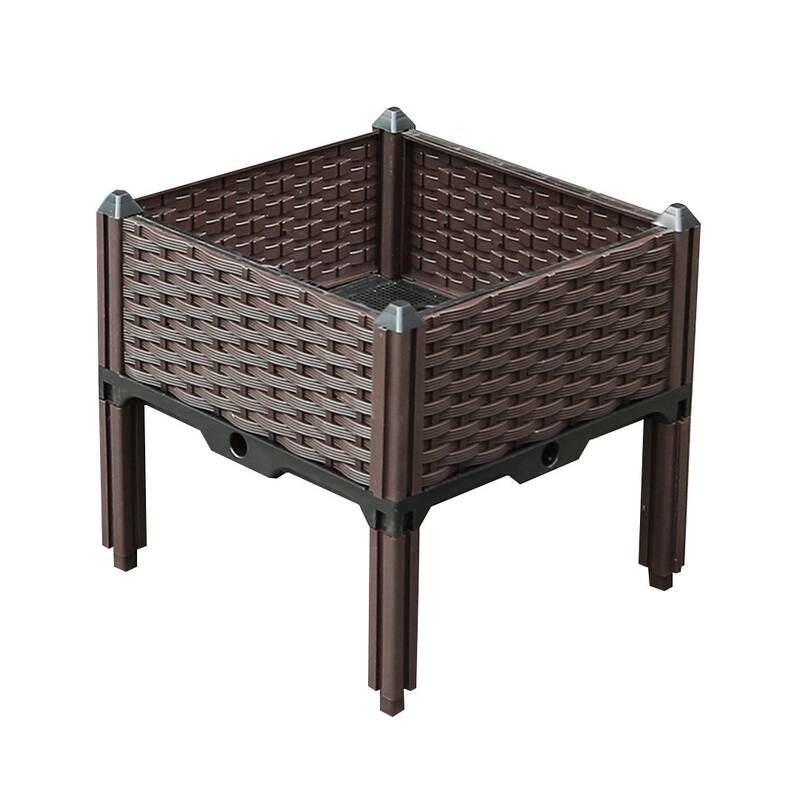 HomeRoots 16" X 16" Dark Brown Heavy Duty Plastic Square Self Watering Raised Garden Bed
