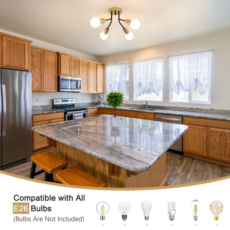 Modern 4-Light Semi Flush Mount Ceiling Light for Dining Room Bedroom Hallway Entryway