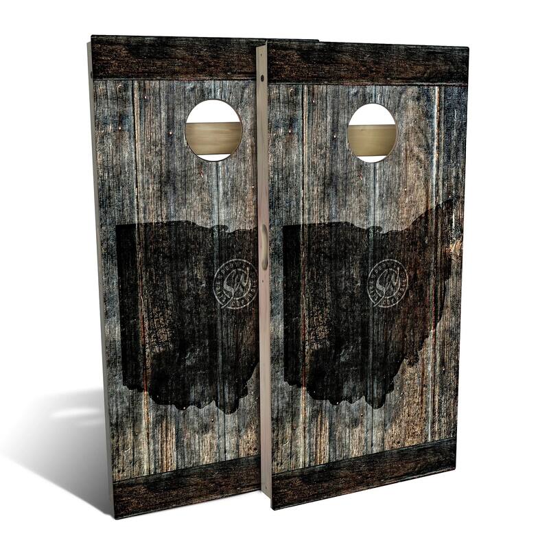 Ohio Flag Black Outdoor Cornhole Board Set - Backyard 2x4 - Include Carrying Case