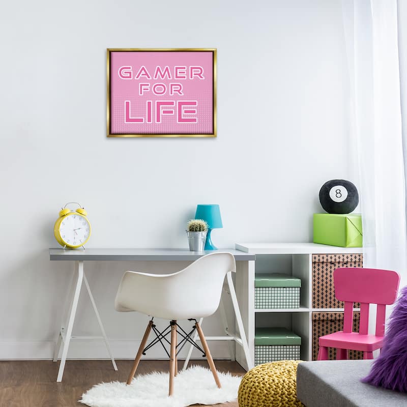 Stupell Pink Gamer For Life Framed Floater Canvas Wall Art Design By Yass Naffas Designs