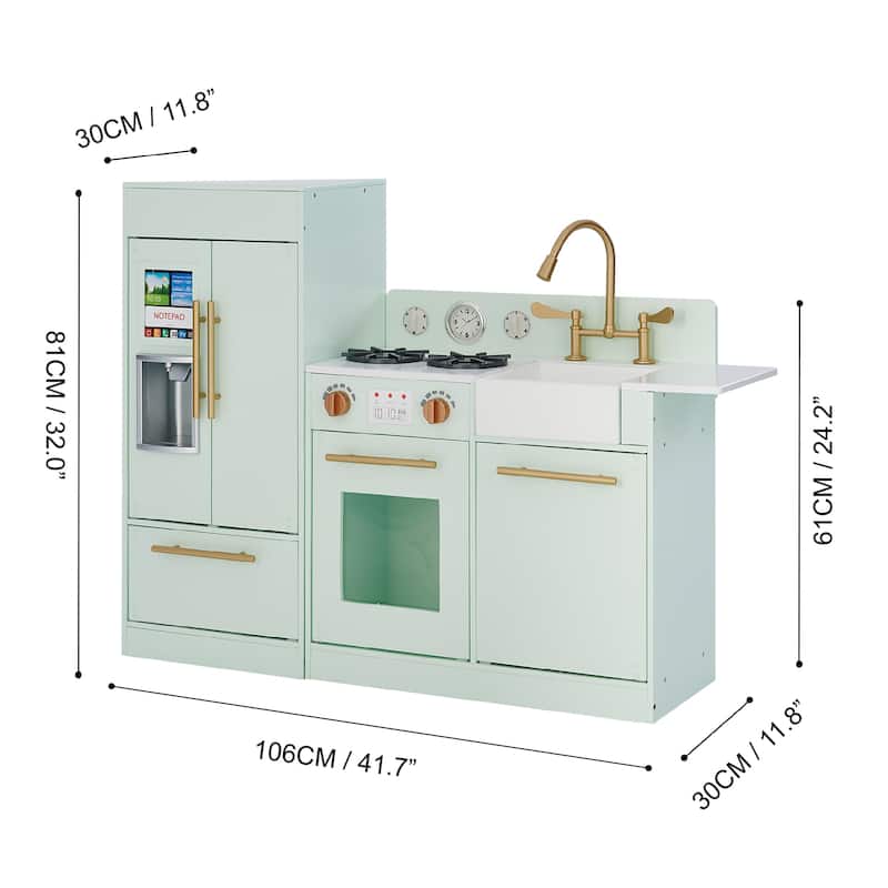 Teamson Kids Wooden Play Kitchen Set Pretend Cooking Play Toy with Fridge, Stove, and Sink for Age 3-5 Toddlers and Children