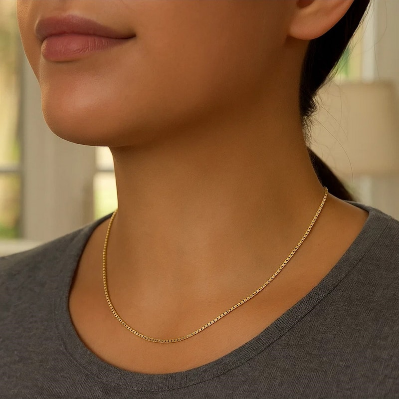 MayaMila 14k Yellow Gold Classic Box Chain 0.6mm