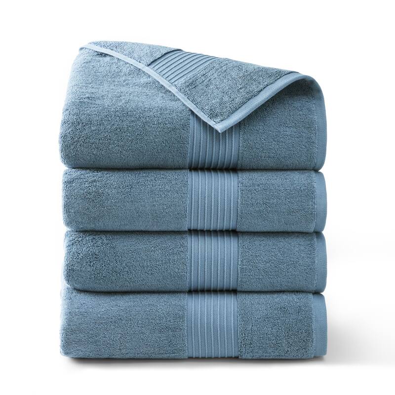 TOWN & COUNTRY EVERYDAY 4-Piece Solid Dobby Border Bath Towel Set - 30"x58"