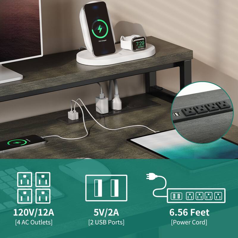 Moasis 55" L-Shaped Desk Corner Computer Desk with Power Outlets and Cabinet