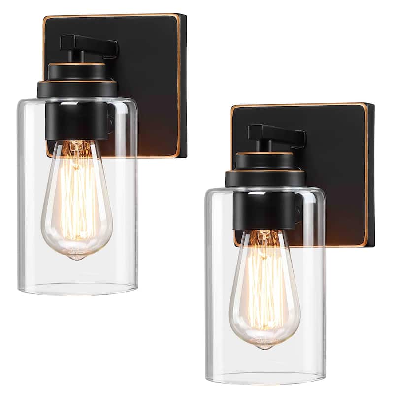 2-Light Dimmable Bath Vanity Light Wall Sconce Glass Shade(Set of 2)