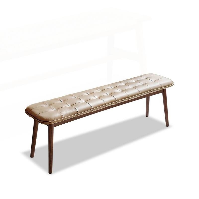 Versatile Oak Wood Bench with Leather Cushion for Various Rooms