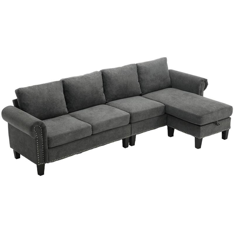 Convertible Sectional Sofa with Storage Ottoman, L-Shaped Couch, Beige, Modern Design