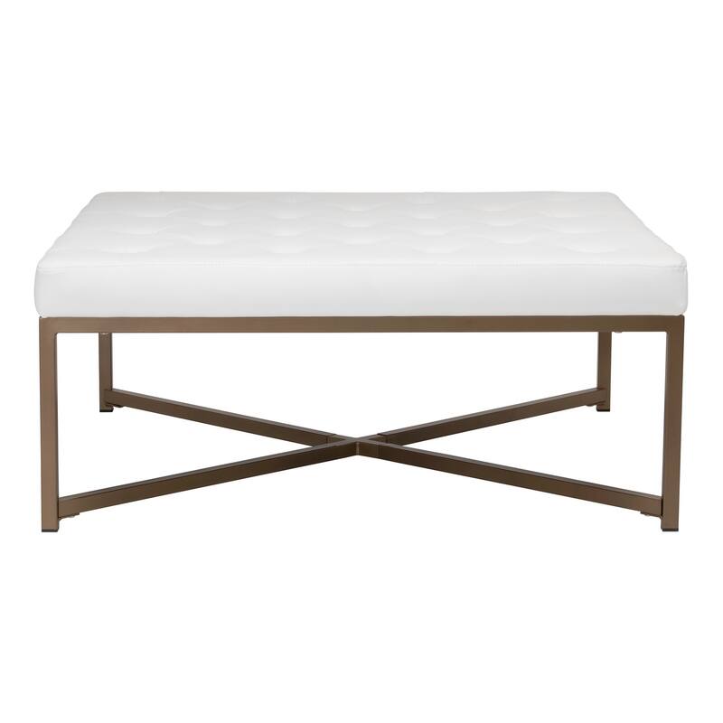 Studio Designs Home Camber Metal and Tufted Leather Large Cocktail Ottoman - White