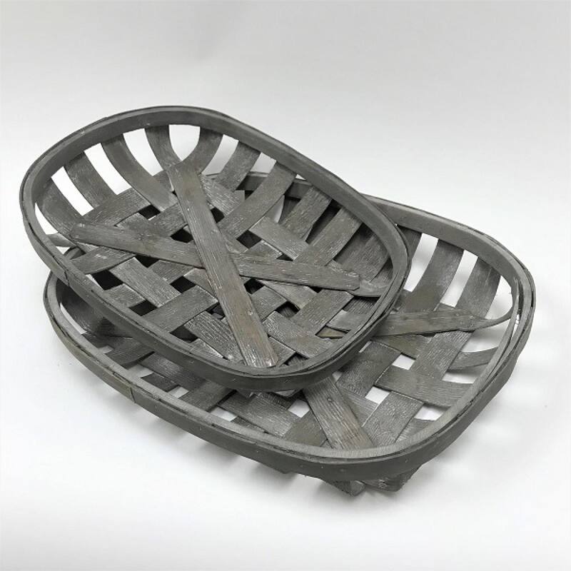 Set Of 2 Rustic Brown Wooden Decorative Trays