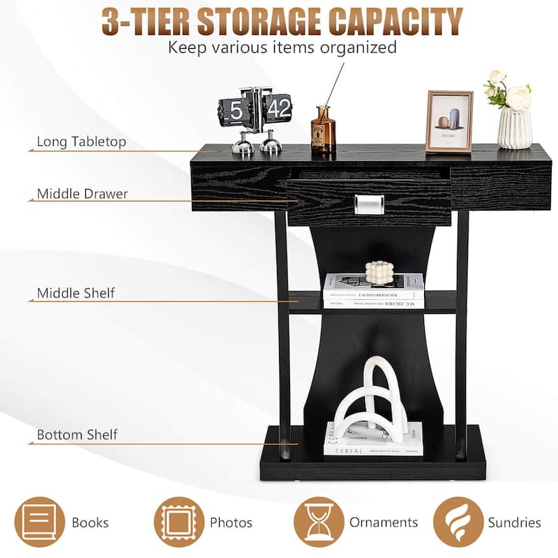 Gymax Console Sofa Table w/ Drawer and 2-Tier Shelves for Entryway