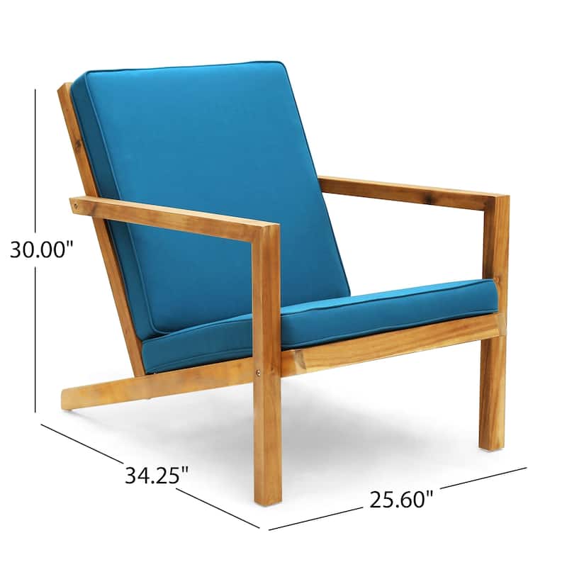 Leah Outdoor 3-piece Acacia Wood Chat Set with Cushions by Christopher Knight Home
