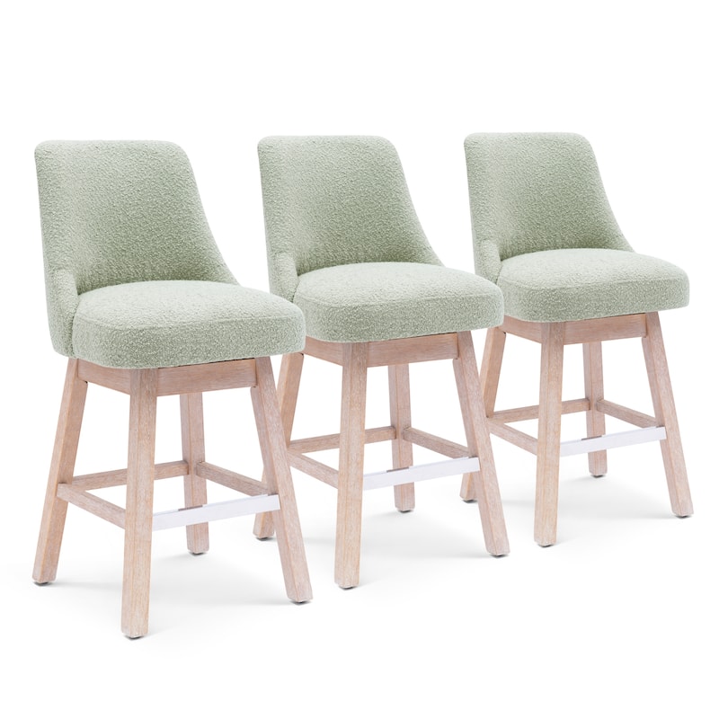 Boucle Polyester Upholstered Swivel Counter Stool - Foot Glides (Set of 3)