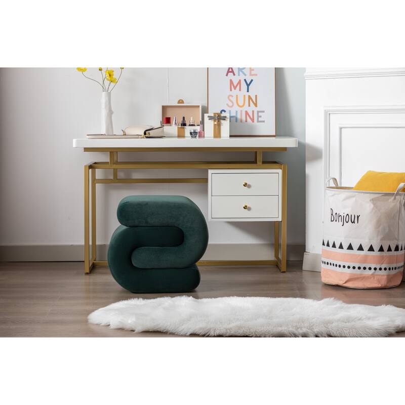 S-shape Velvet Fabric Ottoman Makeup Stool Footstool