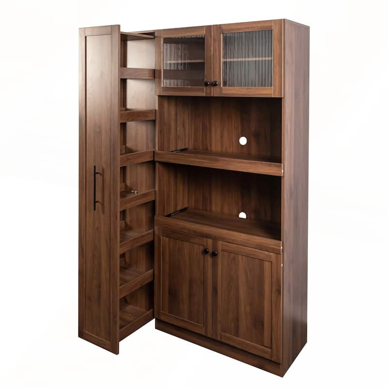 Kitchen Pantry Cabinet with Multi-functional Pull-out Multi-tier Storage Shelf