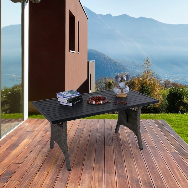 Wicker Patio Dining Table Rectangular Outdoor Table Weather