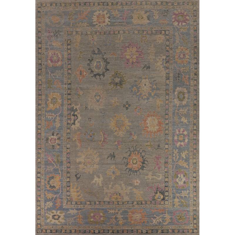 Oushak Turkish Large Area Rug Floral Hand-Knotted Wool Carpet - 10'1"x 14'0"
