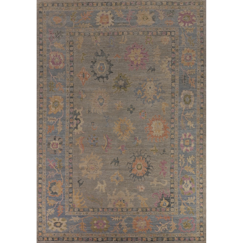 Oushak Turkish Large Area Rug Floral Hand-Knotted Wool Carpet - 10'1"x 14'0"