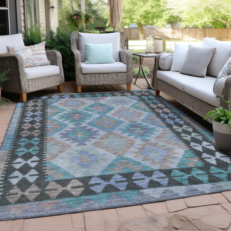 Machine Washable Indoor/ Outdoor Boho Global Chantille Rug - Teal - 3' x 5' - Rectangle