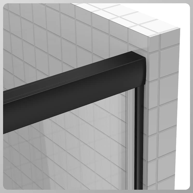 Matte Black Semi-Frameless Double-sliding Shower Door with Clear Glass - 60 in.Wx58 in.H