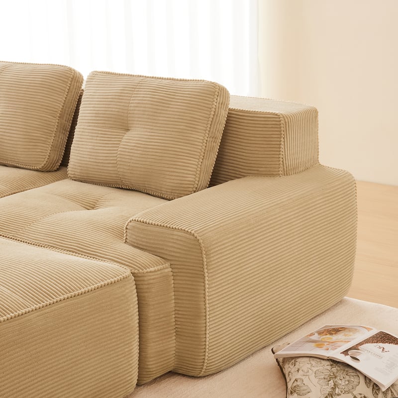 Modern U-Shaped Corduroy Sectional Sofa Couch with Removable Ottoman
