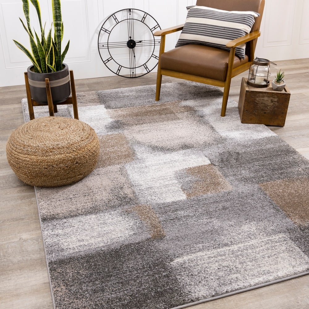 Brookfield Collection - Plush Brown/Grey Simple Patches Area Rug