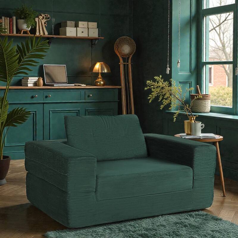 Compression Human Dog Sofa Bed, 3-in-1 Corduroy Floor Couch with Pillow, Folding Lounger for Adults & Pets