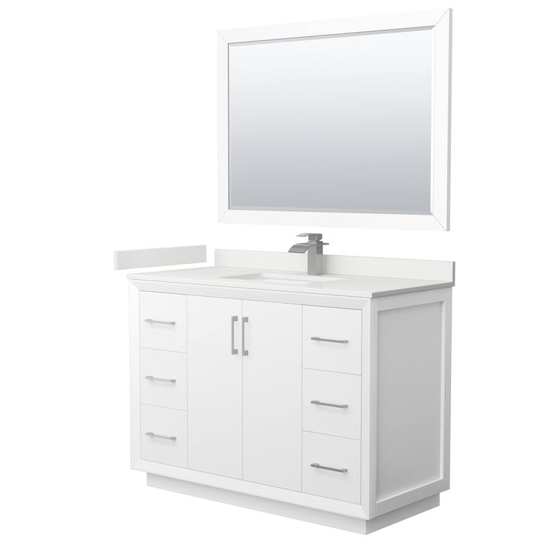 Wyndham Collection WCF414148S-QTZ-UNSM46 Strada 48" Free Standing - White / White Quartz Top / Brushed Nickel Hardware