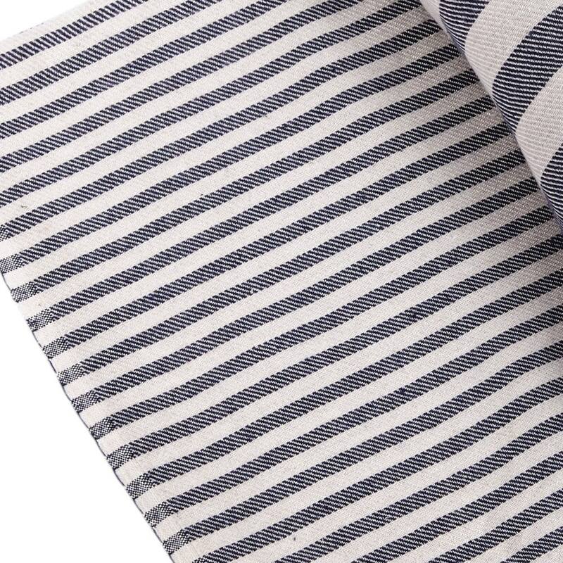 HomeRoots 59" X 71" Blue and White Cotton Plain Weave Striped Throw Blanket with Tassels