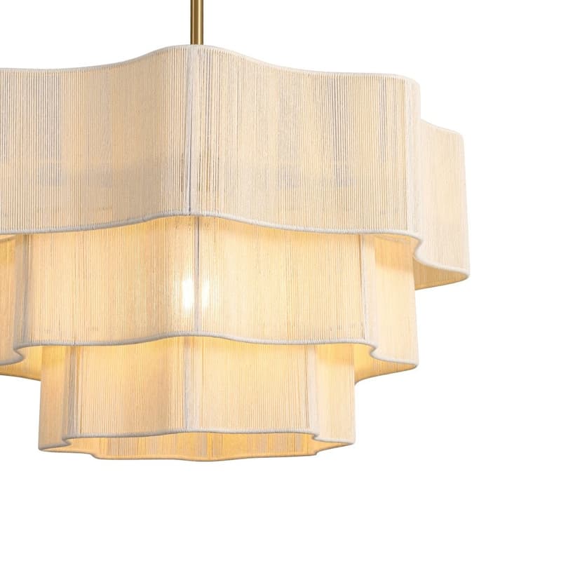 Woven Ivory String 3-Tier Round Lantern Chandelier 19.7in Brass