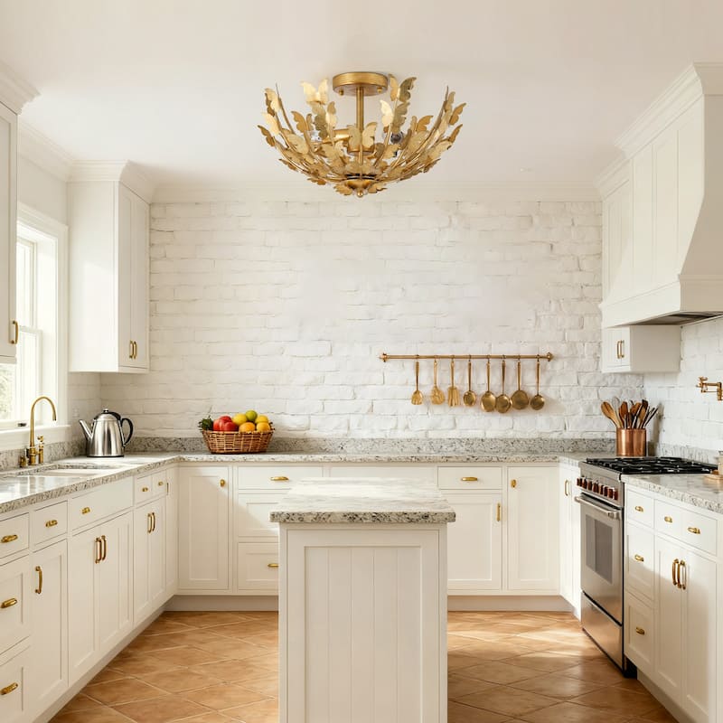 Antique Gold Butterfly Bowl 4-Light Semi Flush Mount Ceiling Light - 17.7"Wx10.4"H