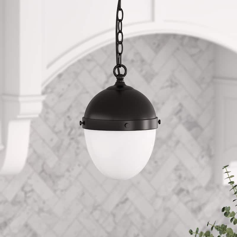 Aurelia 9" Wide Pendant with Glass Shade - 9.13" Wide - Blackened Bronze with White Milk Glass