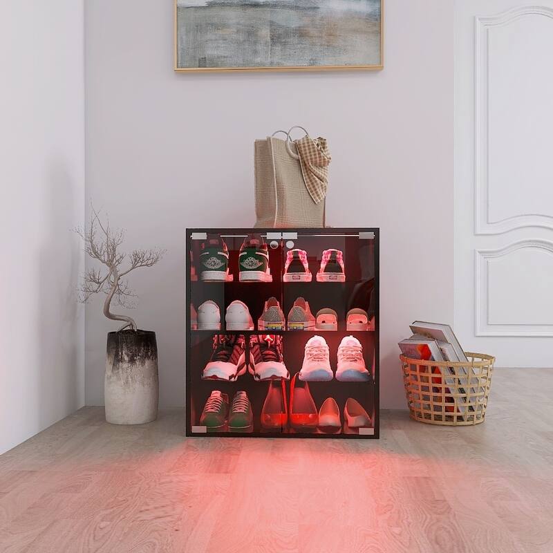 Modern 4-Layer Glass Shoe Organizer Cabinet with LED Light, Bluetooth Control, and Adjustable Shelves for Shoe Display