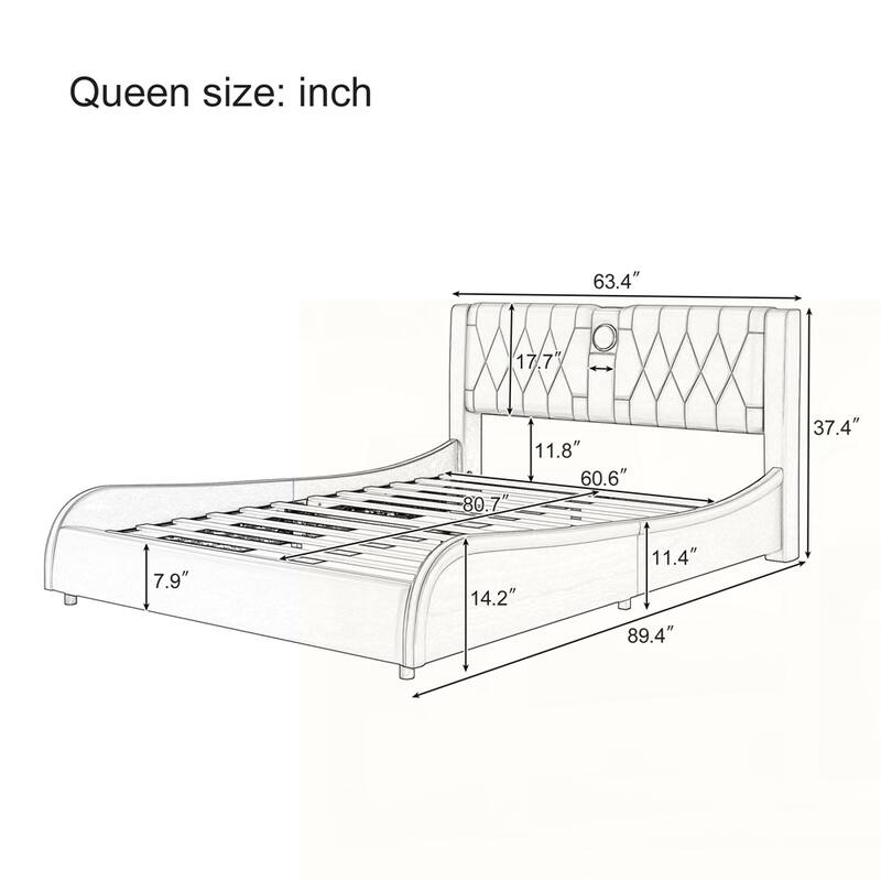 Faux Leather Upholstered Platform Bed with Thickened Headboard