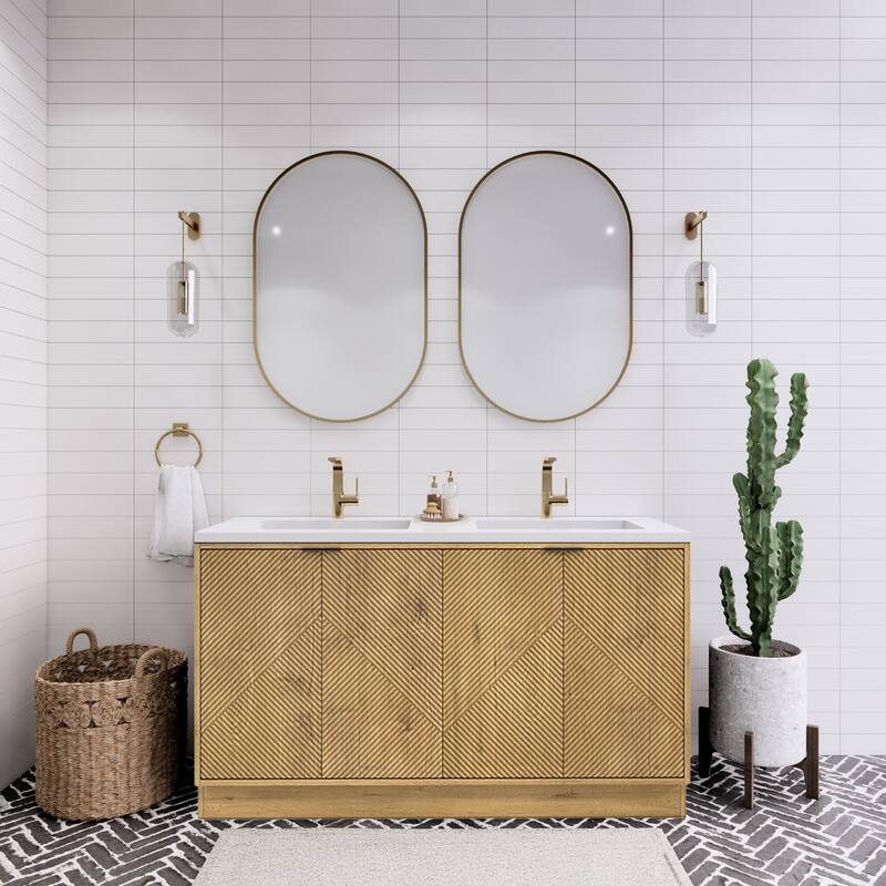 Milano 60" Freestanding Bathroom Vanity with Double White Acrylic Sink